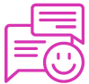 2 chat bubbles and a smiley face icon in pink