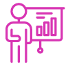 person and a graph icon in pink