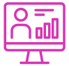 computer screen with a person and a graph in pink icon